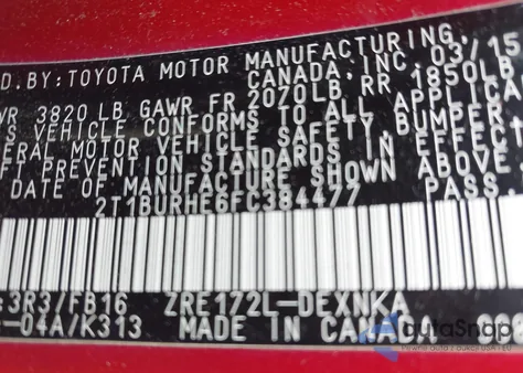 2015 Toyota Corolla Le из США, поврежденный, VIN 2T1BURHE6FC384477